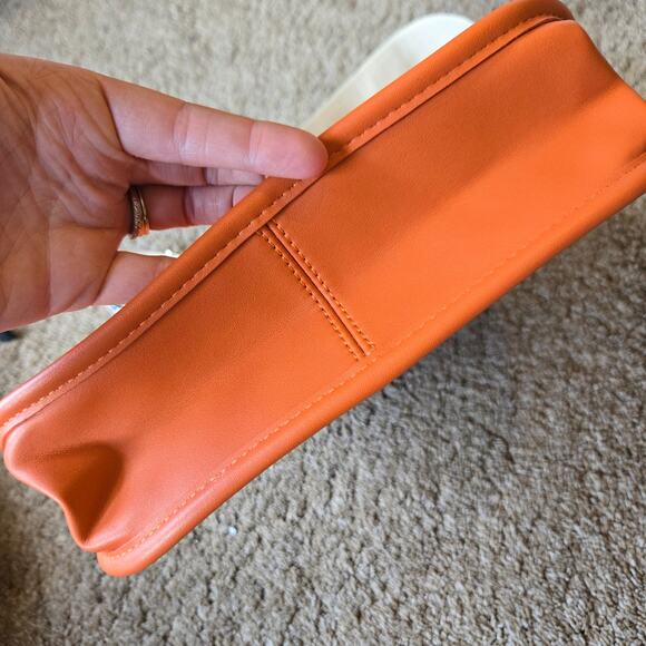 Faux Leather Crossbody Purse Orange Embroidered Boho Western Adjustable Strap - Picture 3 of 7